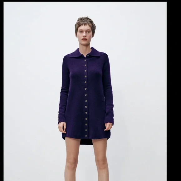 Zara Buttoned knit polo dress purple Size Small - Picture 2 of 6